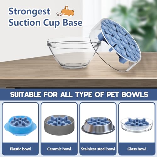 Soft Silicone Anti-Choking Puzzle Feeder Insert - Compatible with Regular Elevated Dog Bowls, Anti-Slip Slow Down Eating Insert - color: Blue, size: Large