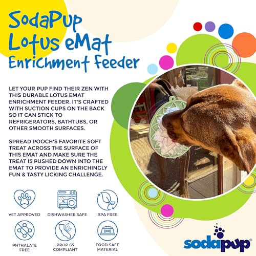 SodaPup Lotus eMat – Durable Enrichment Feeder Made in USA from Non-Toxic, Pet-Safe, Food Safe Rubber for Mental Stimulation, Avoiding Overfeeding, Fresh Breath, Digestive Health, Calming, & More - color: Lotus eMat Light Green