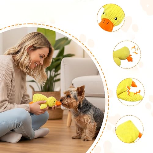 Dog Calming Duck Toy Yellow Duck Plush Toy ， Mellow Calming Pillow Soft Interactive Toy for All Dogs（Yellow，1pcs，Medium Size）
