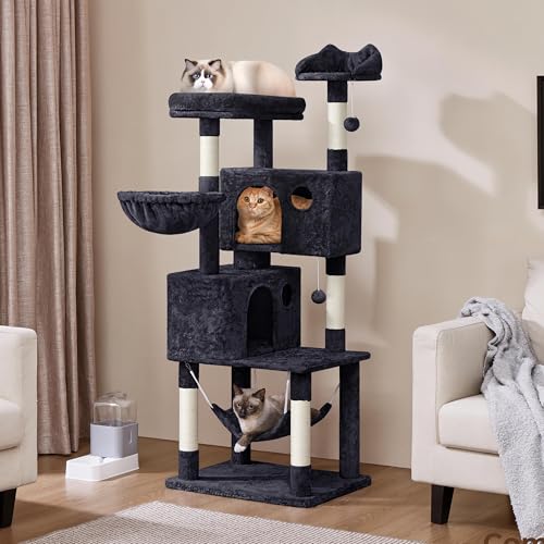 Yaheetech 64.5in Cat Tree for Large Cats with 2 Condos, 2 Perches - color: Black, size: 64.5in