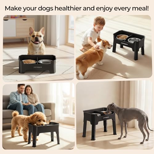 URPOWER Mess Proof Elevated Dog Bowls, Splash Guard Raised Bowl Stand - color: Matte Black, size: Small