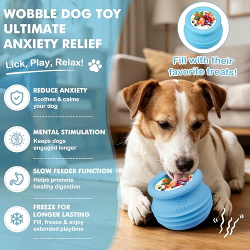 Treat Dispensing Dog Toy, Long-Lasting Interactive Puzzle Toys for Dogs, Stuffable Dog Enrichment Frozen Lick Treat Toy for Boredom, BPA Free Silicone Fetch Catch Chew Toy (Light Blue,L) - color: Light blue, size: L
