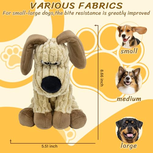 Squeaky Stuffed Dog Toys, Chew Dog for Large Medium Small Breeds - color: Khaki