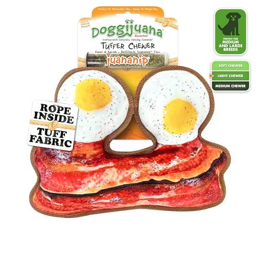 Doggijuana Tuffer Chewer Dog Toy, Eggs & Bacon | Plush, Squeaky - size: Standard, style: Eggs & Bacon