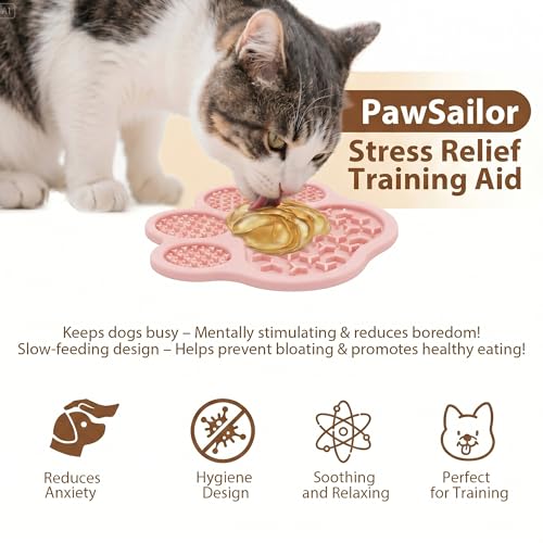 Lick Mat for Dogs & Cats, Slow Feeder Pad with Suction Cups Pink - color: PBW03-Pink-paw
