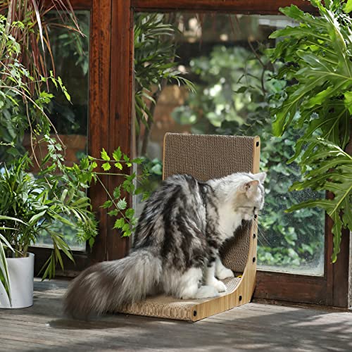 FUKUMARU Cat Scratcher, 18.7 Inch L Shaped Cat Scratch Pad Wall Mounted - size: 1 Pack 18.7 in Wood Color