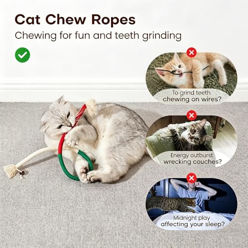 Cat Toys Chew Ropes 3Pcs with Refillable Natural Catnip, Safe Teeth Cleaning Toy for Indoor Kittens, Interactive Cat Nip Kitty Toys for All Breeds 19.5 Inches