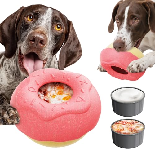 Dog Chew Toys for Aggressive Chewers, Freezable Stuffable Lick Toy with 2 Refillable Cups, Durable Donut Nylon Enrichment Toy for Boredom & Separation Anxiety, Medium Large Dogs 15-55 lbs - color: Pink