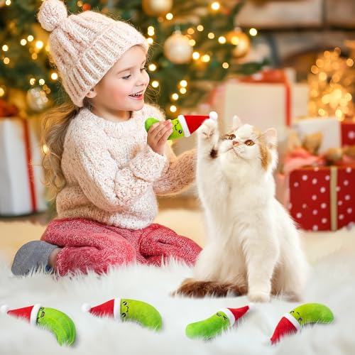 MALLMALL6 Catnip Toys for Cat - 5Pcs Christmas Pickle Catmint Interactive Cat Toy for Indoor Cats, Soft Santa Hat Kitten Supplies, Kitten Teething Chew Toy Set, Pet Xmas Gifts for Kitty Lover - style: Christmas Pickle