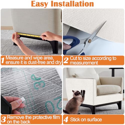 Cat Scratch Furniture Protector - 40" x 13.8" Trimmable Self-Adhesive Cats Claws Scratch Pads, DIY Cat Climbing Couch Protector for Scratch Post Cat Tree Replacement Indoor (Cream White) - color: Cream White, size: 13.8" x 40"