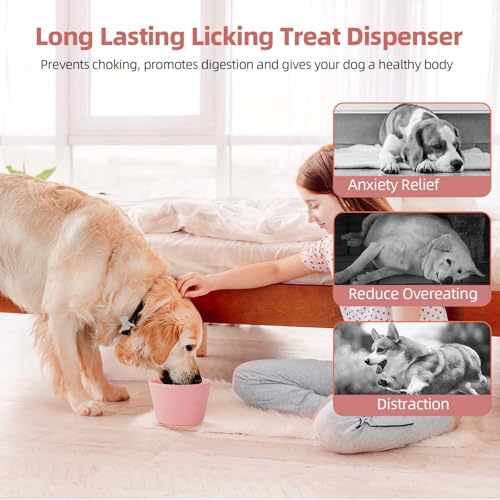 Dog Lick Bowl, Non-Slip Freeze Slow Feeder Small Medium, 1.6 Cup - color: Pink