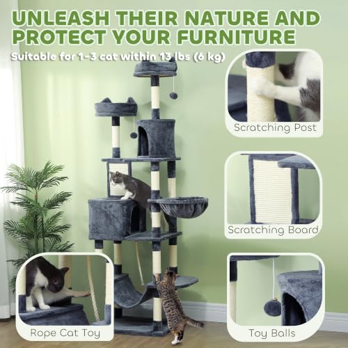 PawHut Cat Tree, 81" Cat Tower for Large Adults Indoor Kittens, Dark Gray