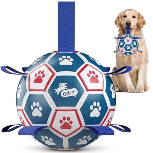 QDAN Large Dog Toys, 8 Inch Durable Balls for Dogs, Soccer Ball with Straps - color: Red-Blue, size: Large Size 3 (8 Inch)