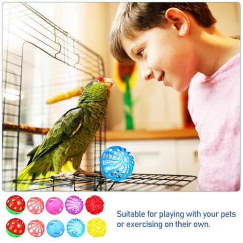 POPETPOP Bird Ball Toy - 12Pcs Plastic Pet Toy for Parakeet, Parrot, Finch Foraging & Preening - Colorful Training Bell Balls