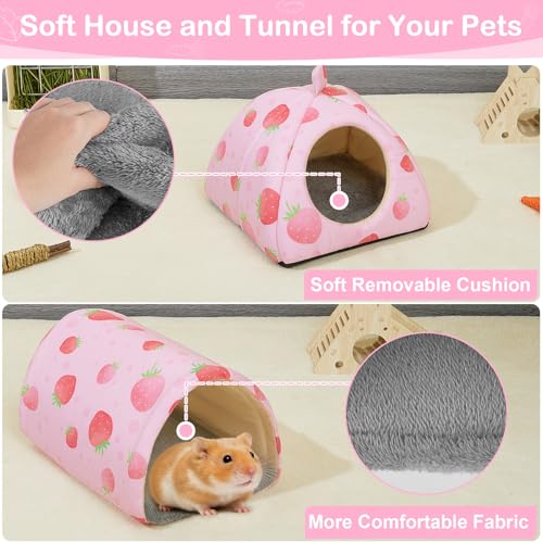 Bienbee Guinea Pig Hideout, 2 Piece Washable Set for Small Animals Small - color: Pink Strawberry, size: Small(7.3"L x 7.3"W x 6.7"H)