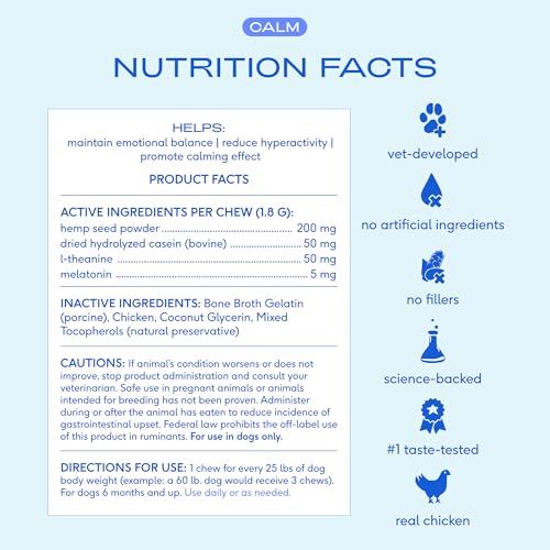 Native Pet Calming Chews for Dogs - Promotes Calming Effect, Supports Emotional Balance & Reduces Hyperactivity - Hemp Seed, Melatonin for Dogs, L-Theanine & Casein -Air-Dried 60 Chews - size: 60 Servings