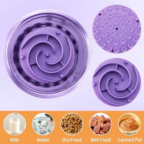 Slow Feeder Dog Bowls Insert, Bestalk Soft Silicone Slow Eating Feeder Insert with Suction Cups for Small, Medium and Large Dogs, Fit into Basic and Elevated Bowls - color: Purple, size: L