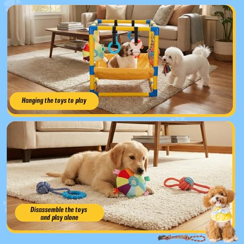 Puppy Play Gym with 8 Hanging Toys - color: Yellow, size: 22.28x16.65x17.71in