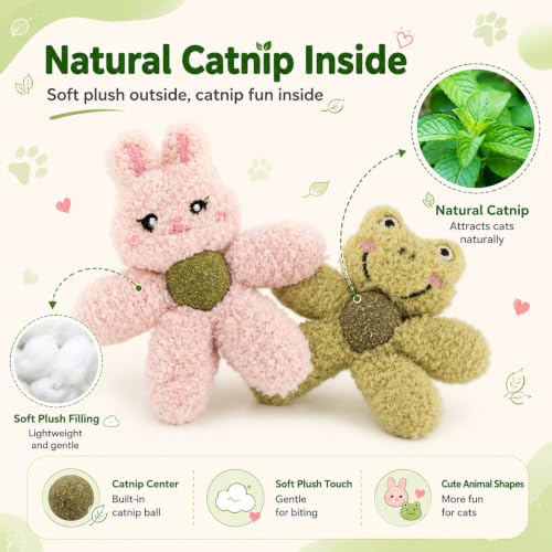 Cat Toys with Catnip Kitten Chew Bite Supplies Boredom Relief Fluffy Kitty Teeth Cleaning Chewing Cat Lovers Interactive Plush Gift (Frog&Panda) - color: Frog&Panda