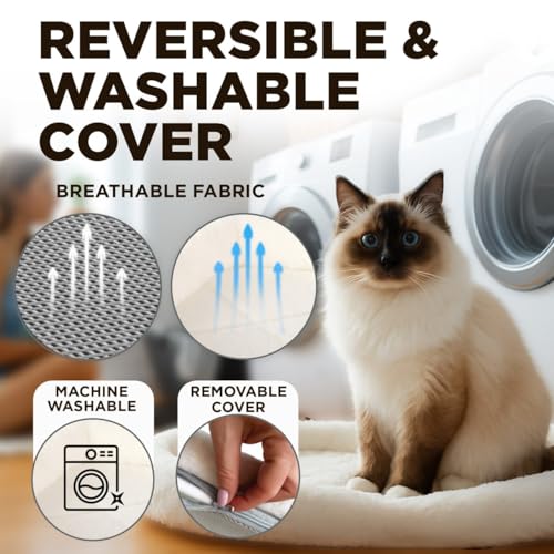 Cat Window Perch – Strong 6 Suction Cup Foldable Cat Hammock Bed for Large Cats and Kittens that Holds up to 50 lbs with Washable Reversible Cover, Sturdy Metal Frame for Window (White) - color: White