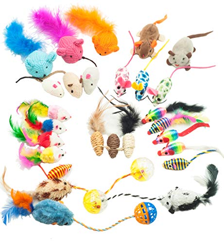 Fashion's Talk Mouse Cat Toys Mixed Bag 27 Assorted Mice Toy for Cats Kitten Catnip,Feather,Furry,Rattle,Plush,Interactive Kitty Toys - size: 27 Count Assorted Mice