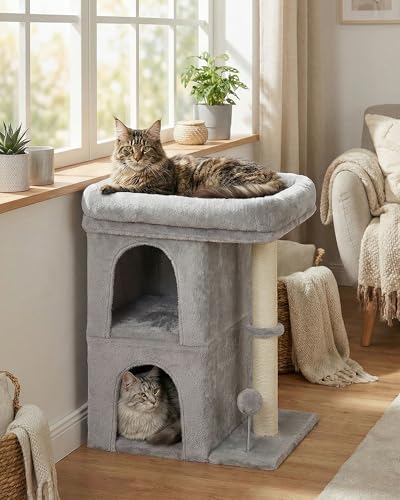 Aechonow Cat Tree for Large Cat,2 Cozy Cat Condo House for Large & Fat Cats - color: 24''Light Grey