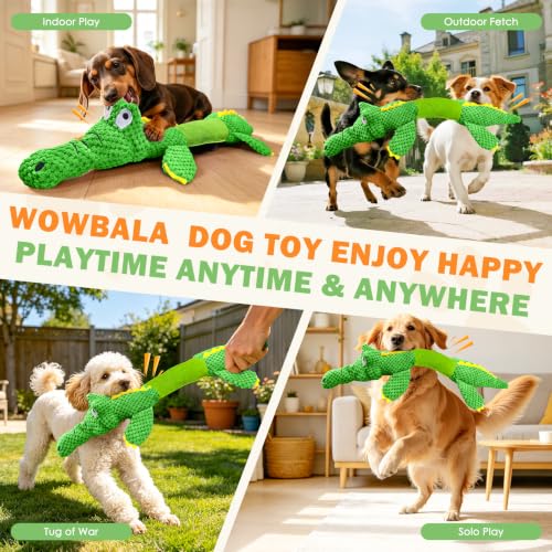 WOWBALA Dog Squeaky Toys Stretchable Crocodile for Interactive Tug of War - color: Green