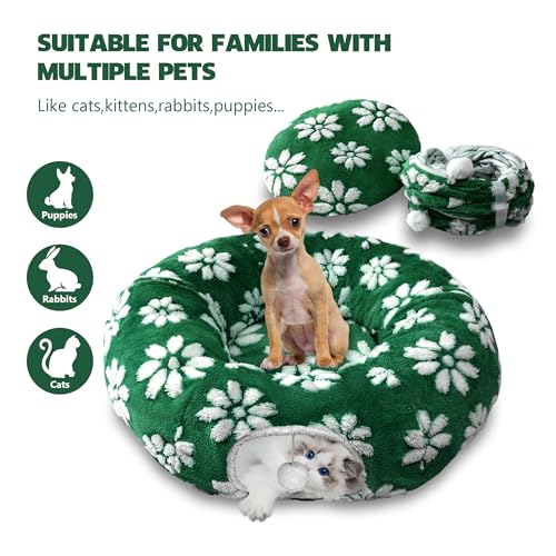 Cute Round Cat Tunnel for Indoor Cats, Green Flower - color: Green Flower, size: Round