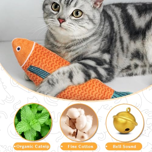 Soft Catnip Toys Fish, 3 Pack Bell Sound Cat Toys for Indoor Cats - color: Kingfish