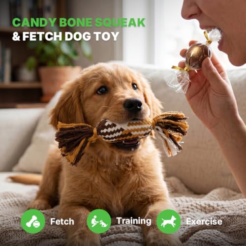 Dog Squeak Toy, Interactive Cotton Dog Rope Toy, Dog Toys to Keep Them Busy - color: Candy Chew