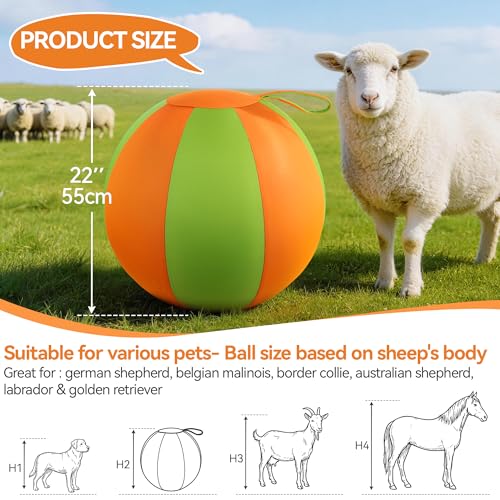 ALL FOR PAWS Herding Ball for Dogs, 22'' Dog Agility Training Balls with Handle for Outdoor Play, Anti-Burst Ball for Australian Shepherd & Horses, Interactive Toy Balls for Medium & Large Dogs
