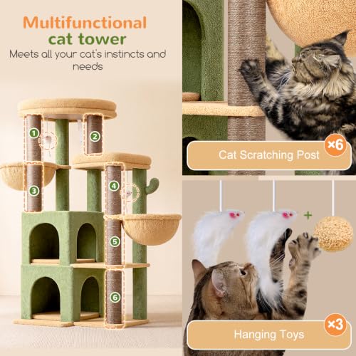 Globlazer Cactus Cat Tree Tower for Indoor Cats Large Adult, S63, Green - color: Cactus, size: XXL