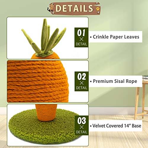 AUSCAT Cat Scratching Post, Cute Carrot Scratching Post, Nature Sisal Cat Scratcher for Indoor Cats and Kittens - color: Carrot