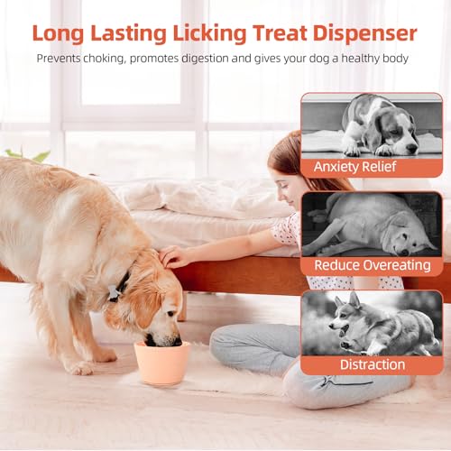 Dog Lick Bowl, Non-Slip Freeze Slow Feeder Small Medium, 1.6 Cup - color: Light Orange