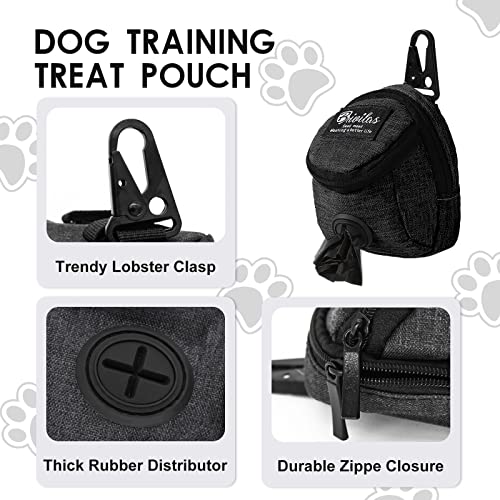 FuninCrea Dog Treat Pouch Bag, Black, 4.7 x 3.1 x 3.1 inches (12 x 8 x 8 cm), Oxford Cloth, Dog Training Treat Pouch with Built-in Poop Bag Dispenser, Practical Classic