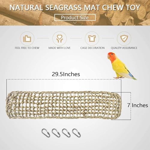 Bird Seagrass Mat 30 x 7 Inch Parrot Natural Seagrass Woven Net Hammock Parakeet Climbing Rope Ladder Mat Chew Toys Cage Accessories for Pigeon Macaw Cockatiel Conure Cockatoo Rat Bearded Dragon - size: 1Pc 30" × 7"