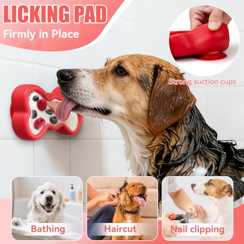 Lick Mat for Dogs, Animire Anti-Spilled Bow Tie Lick Bowls for Anxiety Relief, Silicone Slow Feeder Licking Pad with Suction Cups, Freezeable Dog Enrichment Toy for Boredom and Distraction(Red,S) - color: A-Red, size: S