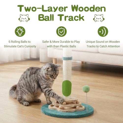 25.6inches Tall Cat Scratching Post, Cute Cat Scratching Post with Groomer