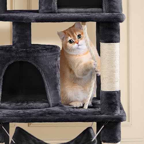 Topeakmart 62.2 inches Cat Tree, Cat Tower w/Double Condos, Scratching Posts & Hammock, Cat Activity Tree Kitten Play House, Black - color: Black, size: 24"L x 19"W x 62"H