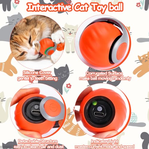 Mity rain Interactive Cat Toy Ball, Rechargeable Cat Toys for Indoor Cats - color: Orange