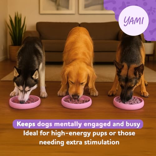 YAMI Dog Lick Bowl, Lick Mat for Dogs, Wet Food Cat Slow Feeder, Freeze Bowl, Enrichment & Puzzle Toy for Anxiety Relief, Food-Grade Silicone, Suction Cups, Dishwasher Fit, for All Breed (Light Pink) - color: Light Pink