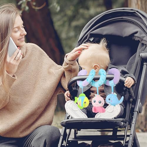 Caterbee Baby Stroller Toy, Activity Spiral Plush bar Toy Accessories, Car Seat Toys with Bell for boy or Girl 0 Months+ (Ocean) - color: Purple