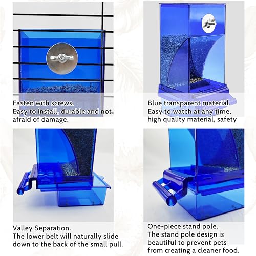 Automatic Bird Feeder, No Mess Acrylic Parrot Foraging Feeders, Transparent Bird Feeder Container Cage Accessories for Most Birds Parrot Canary Cockatoo(2 Pack) - color: Transparent blue