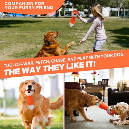 Fida Squeaky Dog Toys for Aggressive Chewers, 3 in 1, Tough Dog Ball - color: Orange Fox