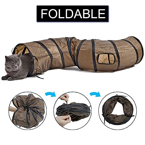 Andiker Cat Tunnel, S-Shape Cat Tube Collapsible Kitten Play Toy with 2 Side Holes for Kitten Exercising Hiding Training and Running Cats Toy for Indoor Cats(Brown) - color: Brown