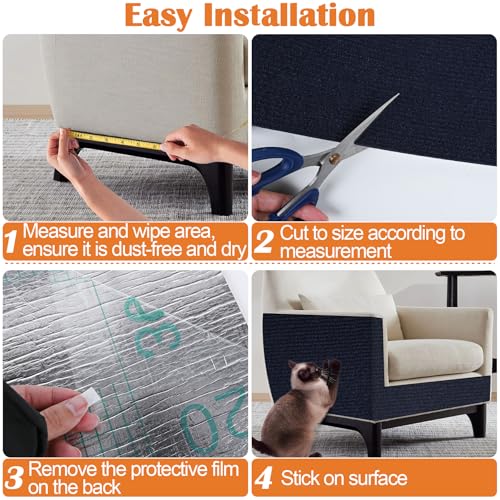 Cat Scratch Furniture Protector - 78.7" x 13.8" Trimmable Self-Adhesive Cats Claws Scratch Pads, DIY Cat Climbing Couch Protector for Scratch Post Cat Tree Replacement Indoor (Dark Blue) - color: Dark Blue, size: 13.8" x 78.7"
