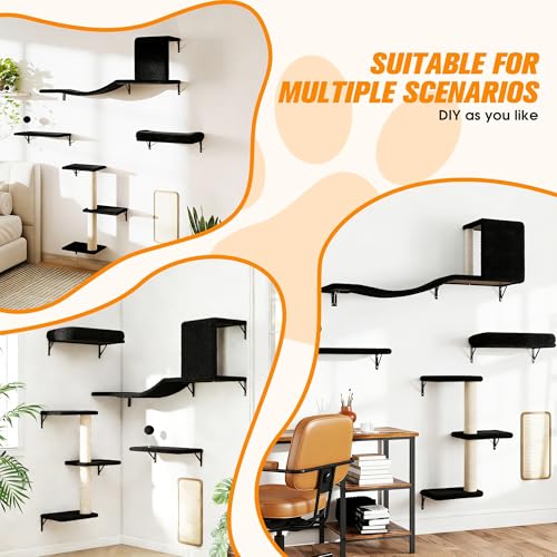 COZIWOW 5Pcs Wall Mount Cat Tree & Shelf Furniture for Large Cats, Black - color: Black