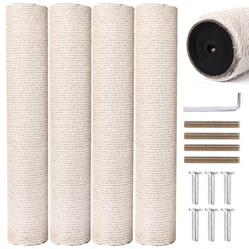 OSPNIEEK 4 Pack 15.7" M8 Cat Scratching Post Replacement, Natural Sisal Rope Kitten Tree Scratcher Refill with Screws, DIY Hemp Scratch Pole Parts for Indoor Cats Tower Refurbishment Accessories - size: 4x15.7" Posts (15.7"+15.7"+15.7"+15.7")
