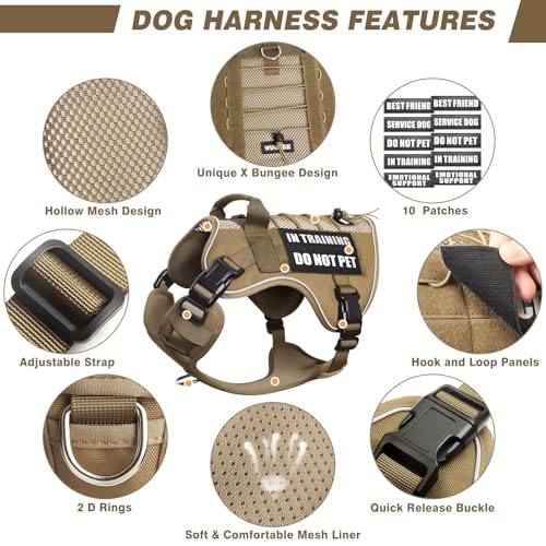 WINSEE Service Dog in Training Mesh Harness with 10 Removale Pet Patches - color: Brown, size: Small