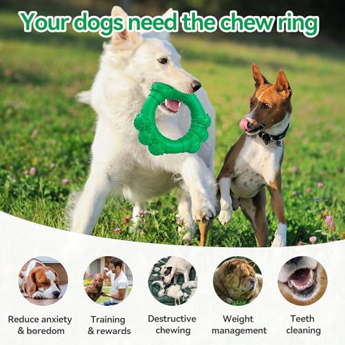 Indestructible Dog Chew Toys for Aggressive Chewers, Super Dog Chewer Toys for Medium Large Dogs, Interactive Dogs Ring Toy, Heavy Duty Teething Toys - color: Dark Green